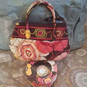 Vera Bradley Quilted Floral Cosmetic Bag - Pink and Brown And Matching Watch